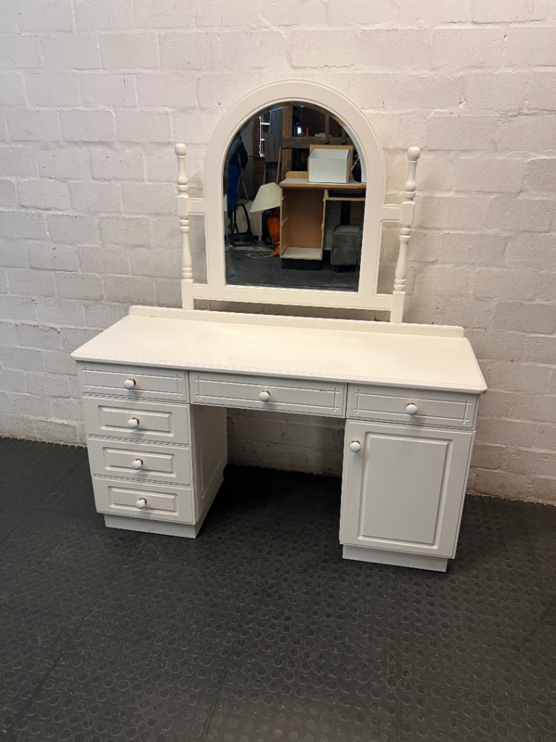 White Arched Mirror Wooden Dressing Table — Good Working Order