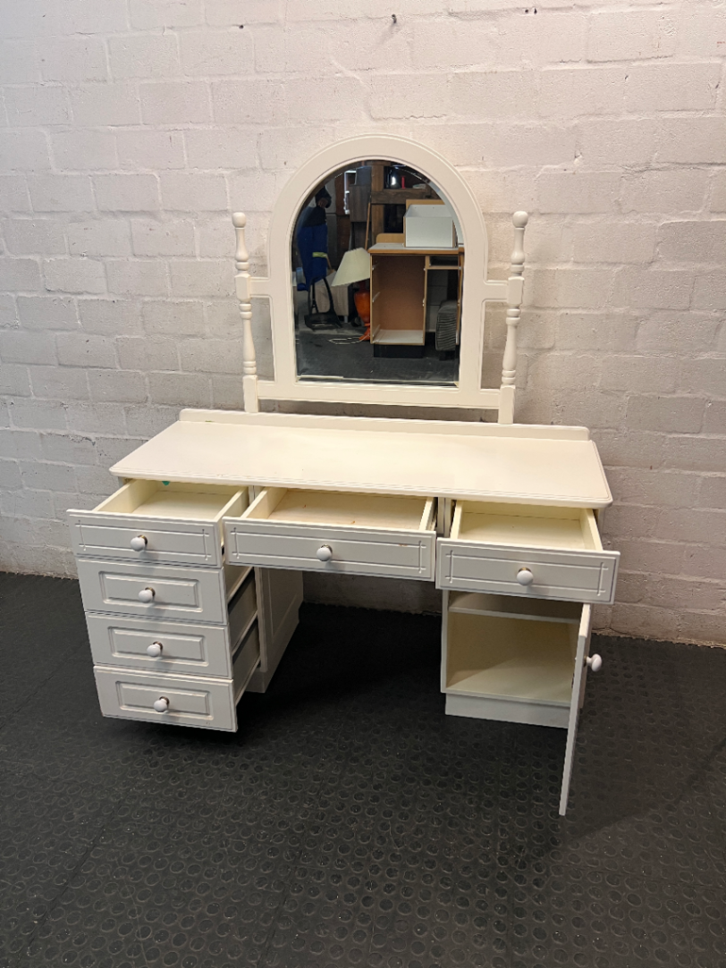 White Arched Mirror Wooden Dressing Table — Good Working Order