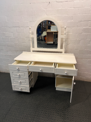 White Arched Mirror Wooden Dressing Table — Good Working Order