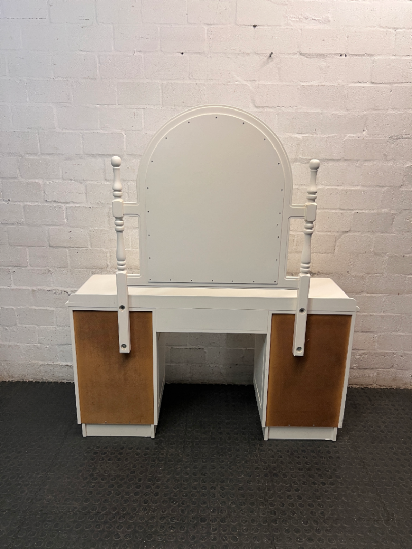 White Arched Mirror Wooden Dressing Table — Good Working Order