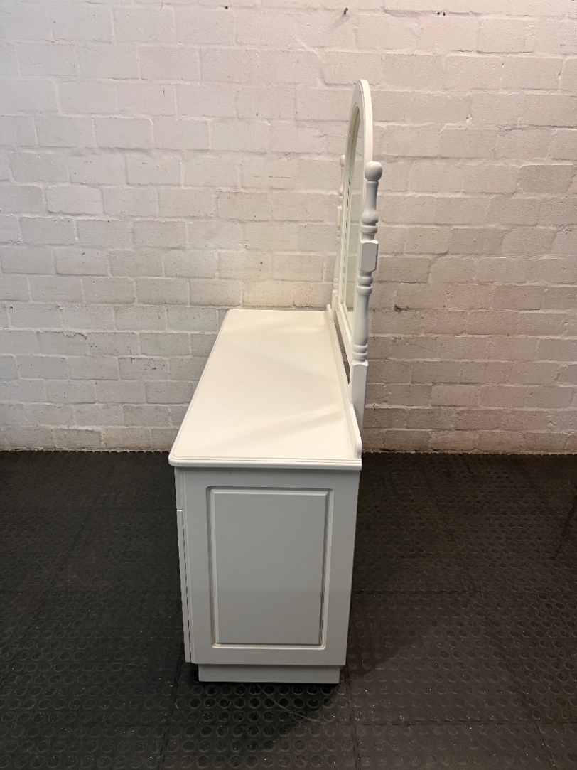 White Arched Mirror Wooden Dressing Table — Good Working Order