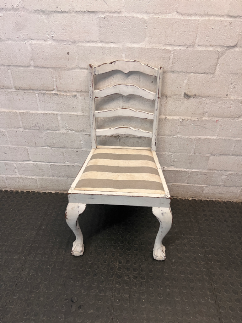 White Wooden Ladder-Back Dining Chair with Striped Seat