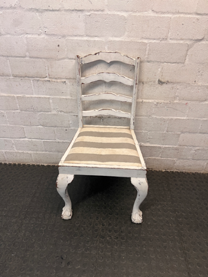 White Wooden Ladder-Back Dining Chair with Striped Seat