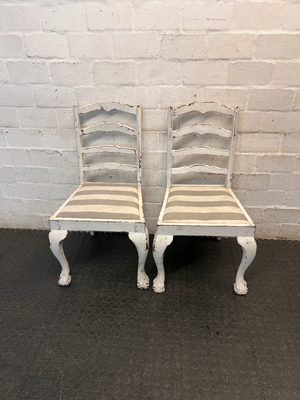 White Wooden Ladder-Back Dining Chair with Striped Seat
