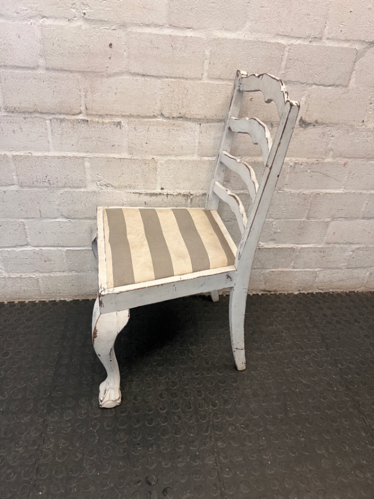 White Wooden Ladder-Back Dining Chair with Striped Seat