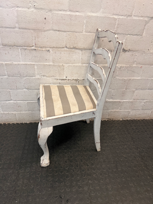 White Wooden Ladder-Back Dining Chair with Striped Seat