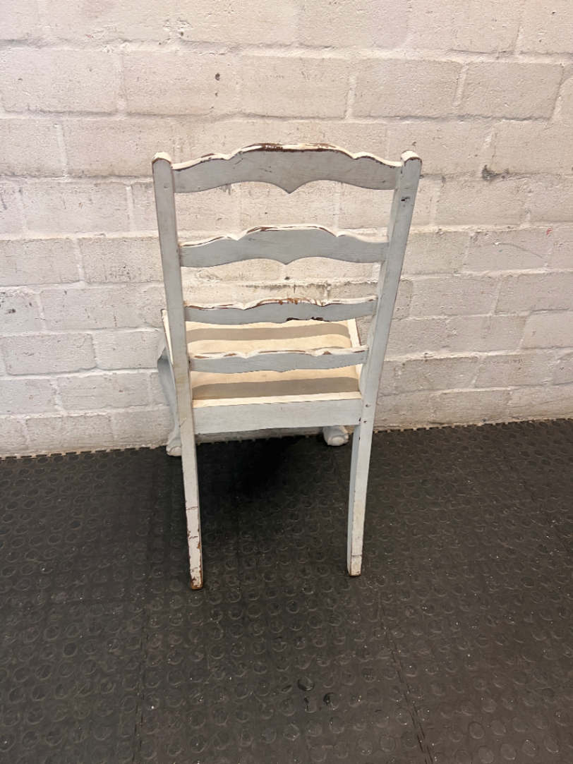 White Wooden Ladder-Back Dining Chair with Striped Seat