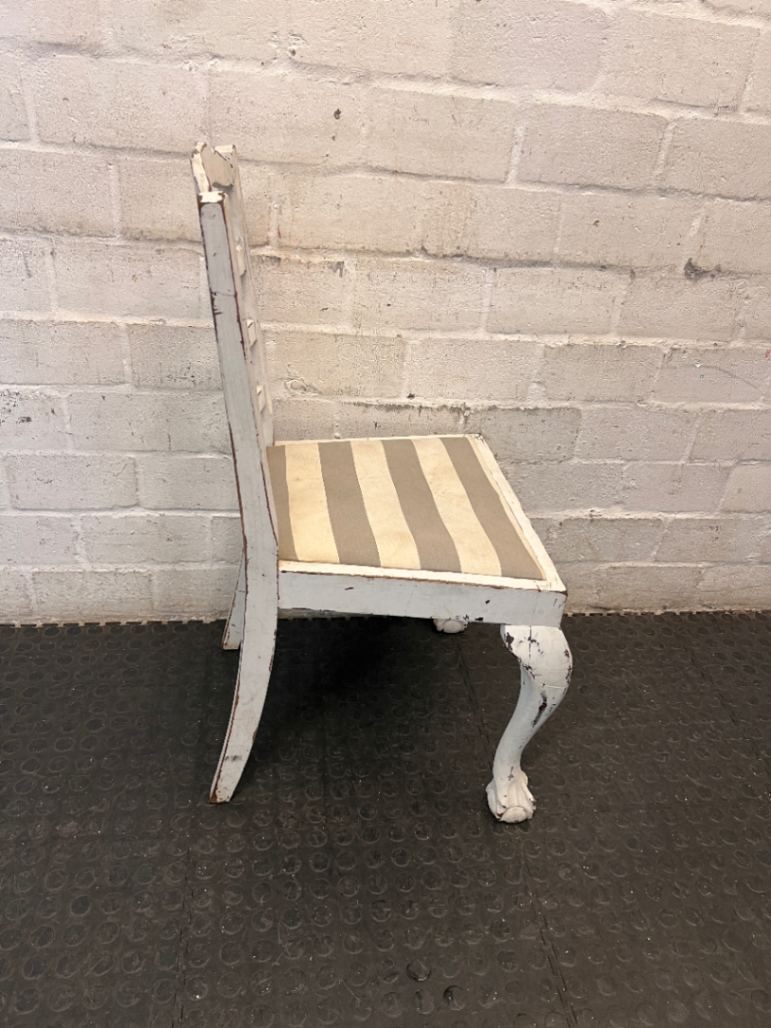 White Wooden Ladder-Back Dining Chair with Striped Seat