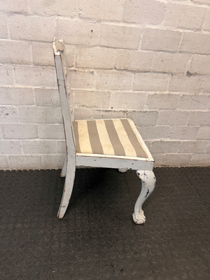 White Wooden Ladder-Back Dining Chair with Striped Seat
