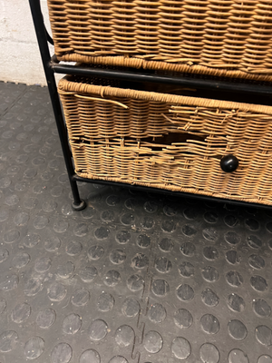 Wicker and Metal 5-Drawer Chest — Damaged Drawer and Significant Wear