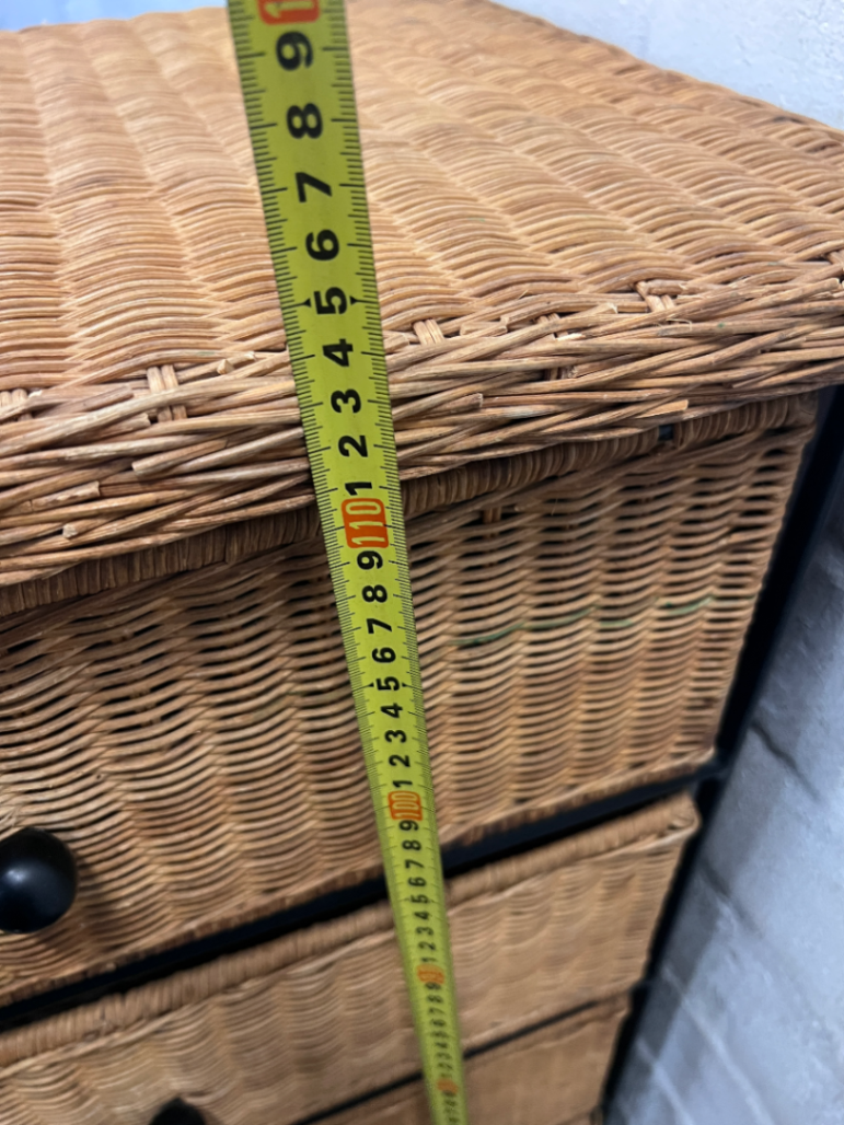 Wicker and Metal 5-Drawer Chest — Damaged Drawer and Significant Wear
