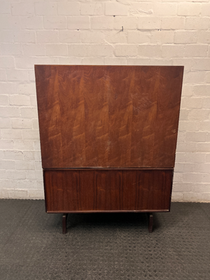 Wood-Finish Display Cabinet with Sliding Glass Doors — Clean and Well-Maintained