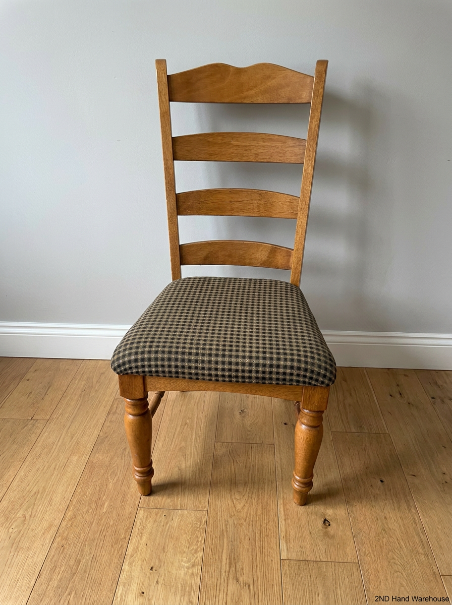 Wood Ladder-Back Dining Chair with Upholstered Seat - 2ndhandwarehouse.com