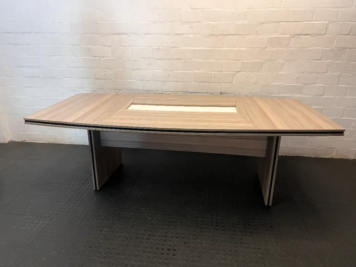 Wood-Look Boardroom Table with Centre Inlay — Good Working Order - 2ndhandwarehouse.com