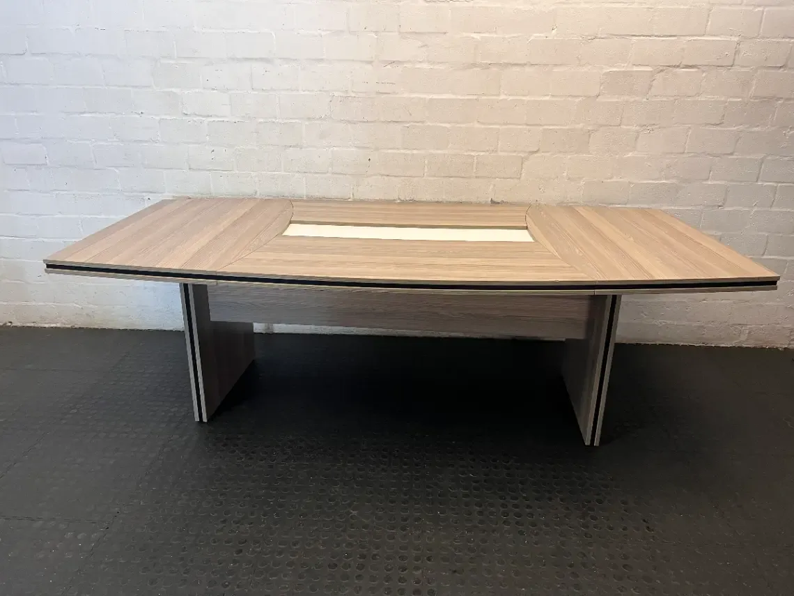 Wood-Look Boardroom Table with Centre Inlay — Good Working Order - 2ndhandwarehouse.com
