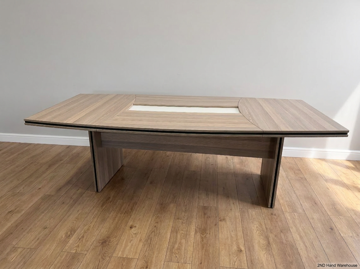 Wood-Look Boardroom Table with Centre Inlay — Good Working Order - 2ndhandwarehouse.com
