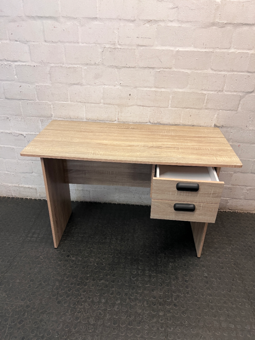 Wood-Look Office Desk with Two Drawers — Well Used Condition