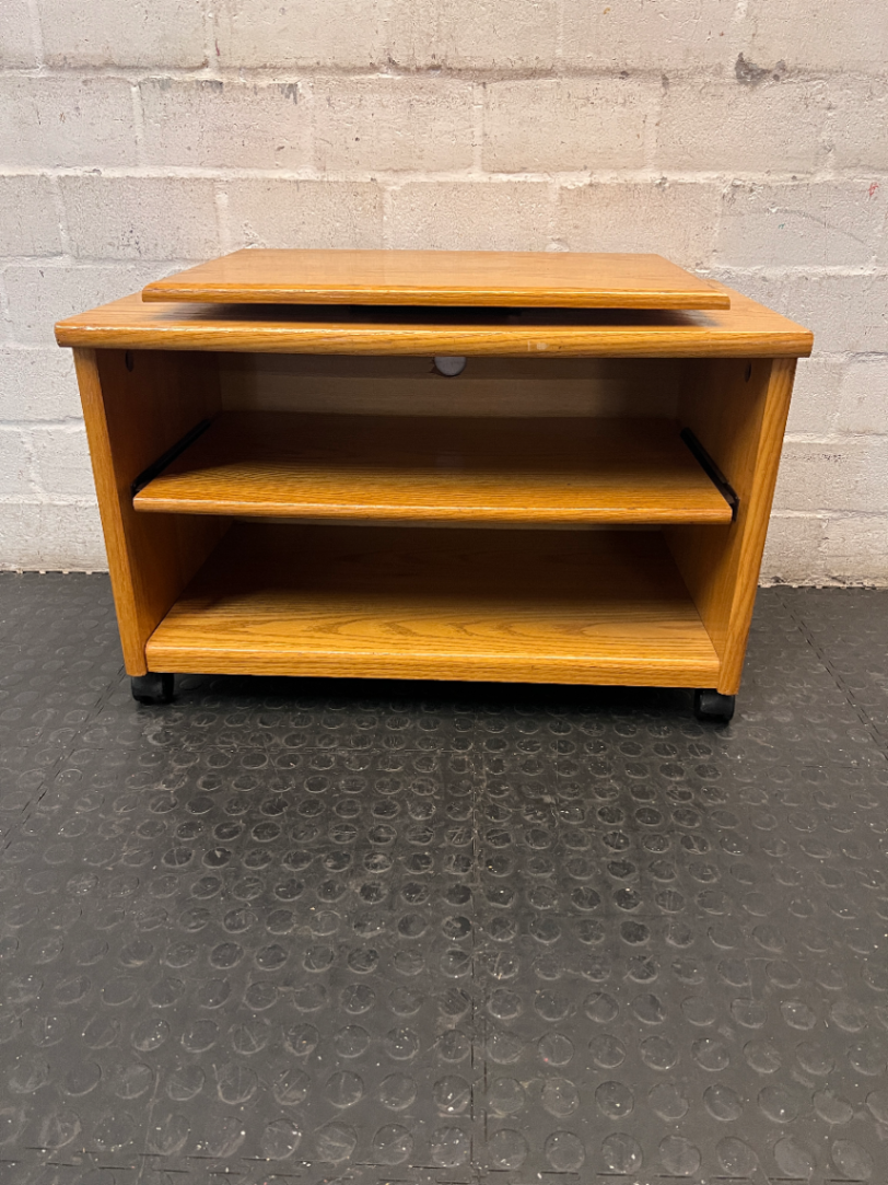 Wood-Look TV Trolley with Swivel Top and Shelving — Fair Used C - 2ndhandwarehouse.com