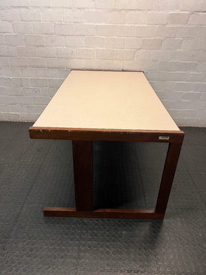 Wood-Toned Office Desk with Light Top — Solid Imbuia Desk with Missing Drawer