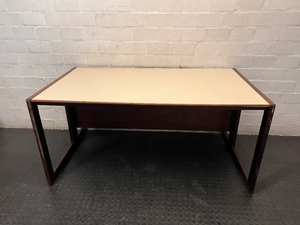 Wood-Toned Office Desk with Light Top — Solid Imbuia Desk with Missing Drawer