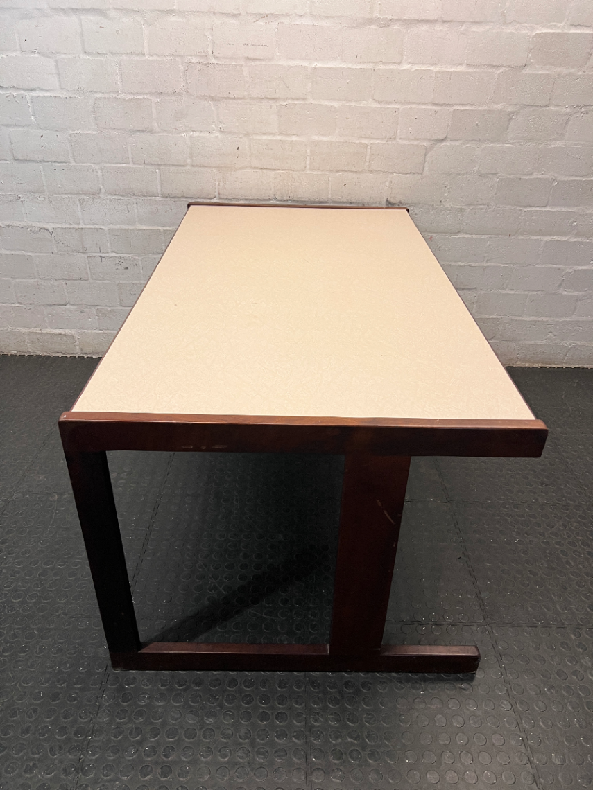 Wood-Toned Office Desk with Light Top — Solid Imbuia Desk with Missing Drawer