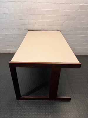 Wood-Toned Office Desk with Light Top — Solid Imbuia Desk with Missing Drawer