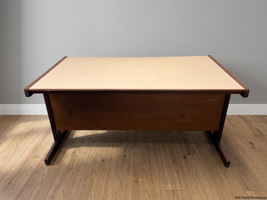 Wood-Toned Office Desk with Light Top — Solid Imbuia Desk with Missing Drawer