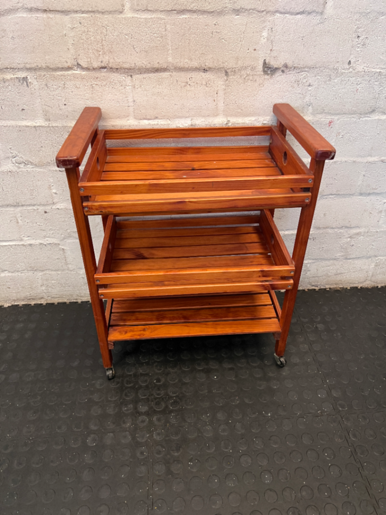Wooden 3-Tier Rolling Kitchen Trolley - Well Used Condition - 2ndhandwarehouse.com