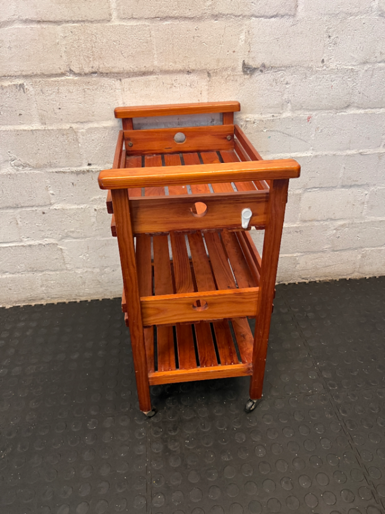 Wooden 3-Tier Rolling Kitchen Trolley - Well Used Condition - 2ndhandwarehouse.com