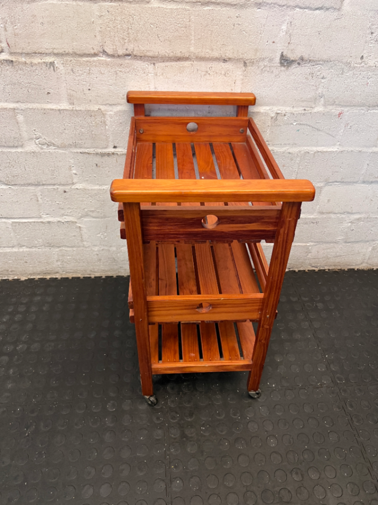 Wooden 3-Tier Rolling Kitchen Trolley - Well Used Condition - 2ndhandwarehouse.com