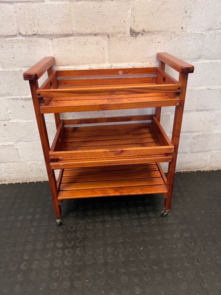 Wooden 3-Tier Rolling Kitchen Trolley - Well Used Condition - 2ndhandwarehouse.com