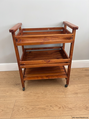 Wooden 3-Tier Rolling Kitchen Trolley - Well Used Condition - 2ndhandwarehouse.com