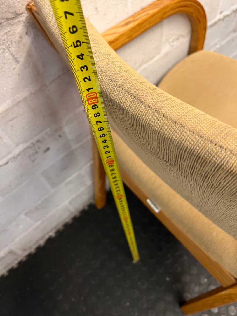 Wooden Armchair with Fabric Upholstery — Visible Surface Wear and A - 2ndhandwarehouse.com