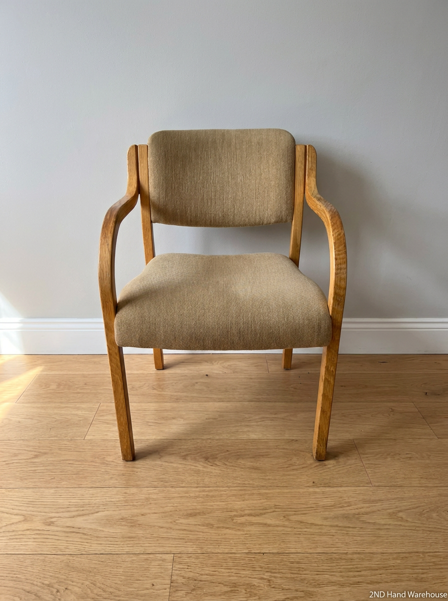 Wooden Armchair with Fabric Upholstery — Visible Surface Wear and A - 2ndhandwarehouse.com