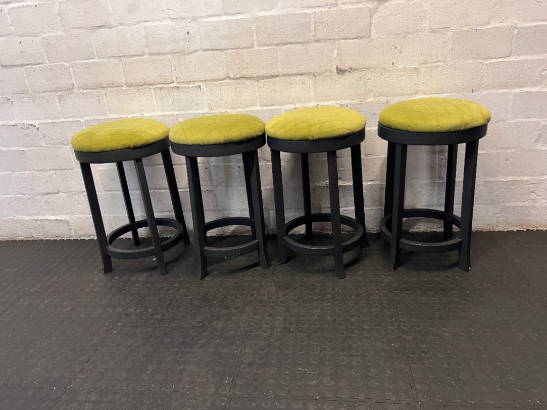 Wooden Bar Stool with Green Quilted Seat - Fair Condition - 2ndhandwarehouse.com