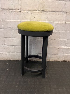 Wooden Bar Stool with Green Quilted Seat - Fair Condition - 2ndhandwarehouse.com