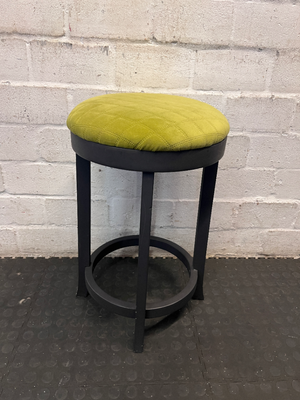 Wooden Bar Stool with Green Quilted Seat - Fair Condition - 2ndhandwarehouse.com