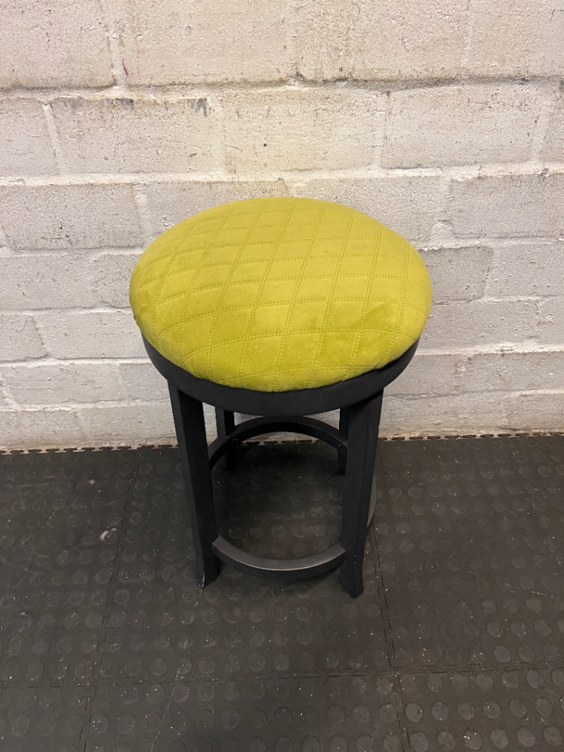 Wooden Bar Stool with Green Quilted Seat - Fair Condition - 2ndhandwarehouse.com