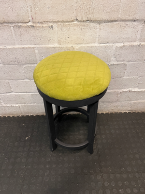 Wooden Bar Stool with Green Quilted Seat - Fair Condition - 2ndhandwarehouse.com