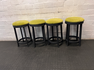 Wooden Bar Stool with Green Quilted Seat - Fair Condition - 2ndhandwarehouse.com