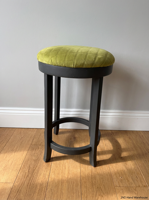 Wooden Bar Stool with Green Quilted Seat - Fair Condition - 2ndhandwarehouse.com