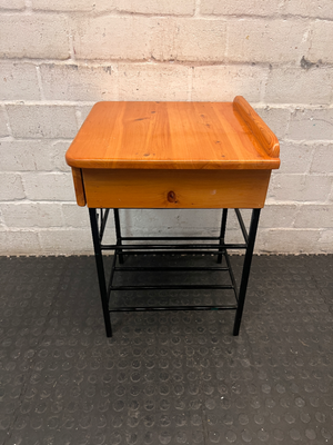 Wooden Bedside Table with Black Metal Base