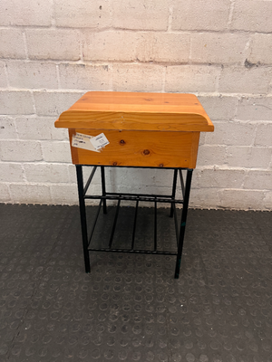 Wooden Bedside Table with Black Metal Base