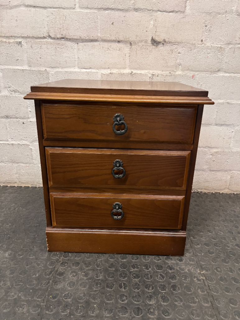 Wooden Bedside Table with Three Drawers — Good Used Condition