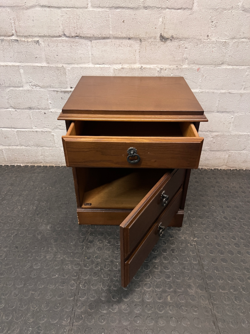 Wooden Bedside Table with Three Drawers — Good Used Condition