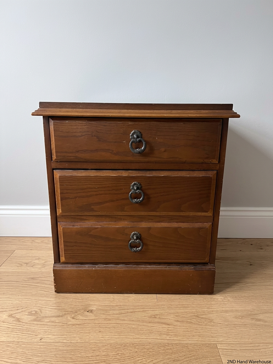 Wooden Bedside Table with Three Drawers — Good Used Condition