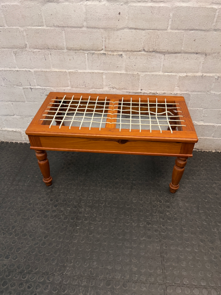 Wooden Bench with Traditional Leather Riempie Seat — Broken Riempie Strand