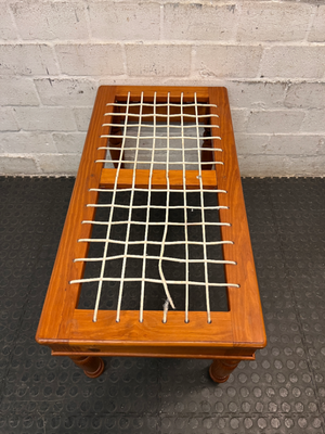 Wooden Bench with Traditional Leather Riempie Seat — Broken Riempie Strand
