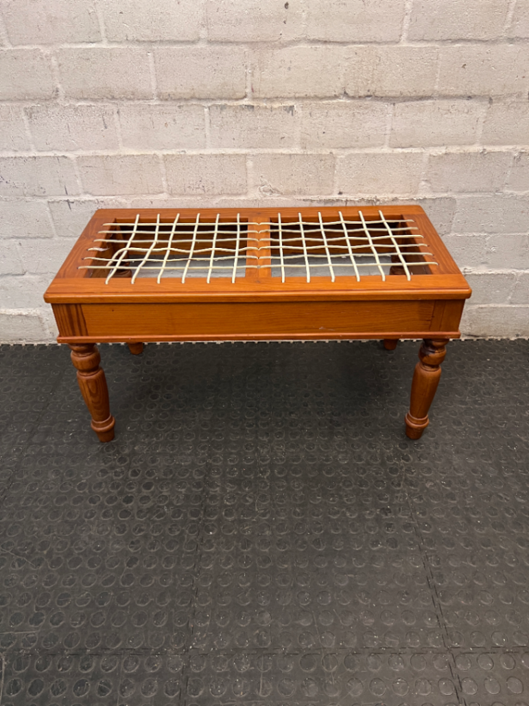 Wooden Bench with Traditional Leather Riempie Seat — Broken Riempie Strand