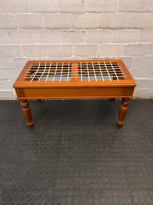 Wooden Bench with Traditional Leather Riempie Seat — Broken Riempie Strand